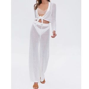 Two-piece set fishnet beach cover up